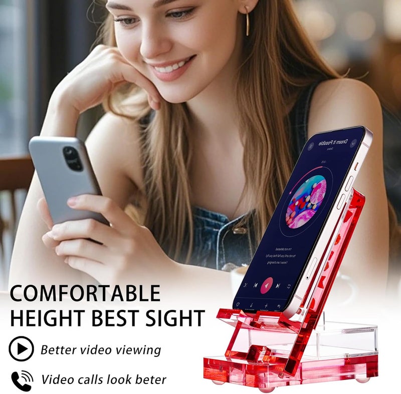 GDUSMCN Acrylic Phone Holder Firm，Phone Stand for Desk，Star Decorations and Not Easily Damaged，Office Accessories，Novel Design,Pink Black and Clear. (Pink) - Image 5